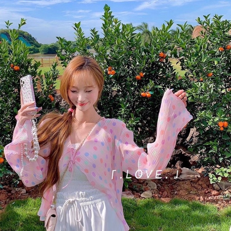 Áo Khoác Voan Mỏng Tay Dài Thời Trang Xinh Xắn Cho Nữ