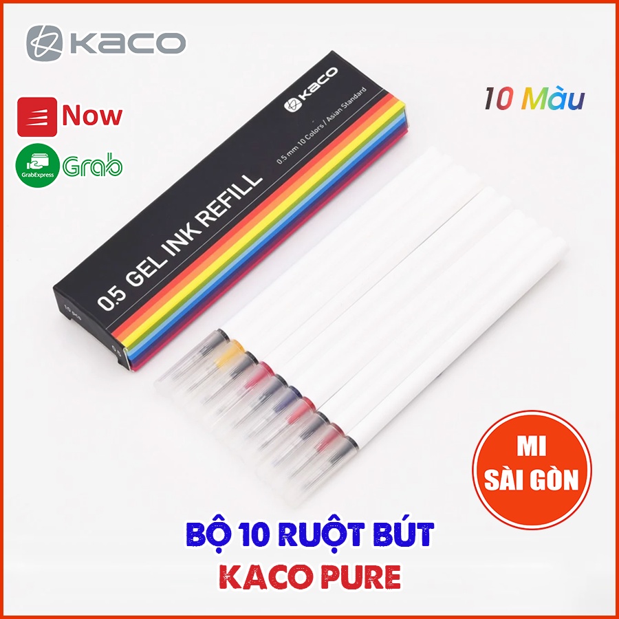 [Hỏa Tốc HCM] Bộ 10 Ruột Bút 10 Màu KACO PURE - Ngòi 0.5mm