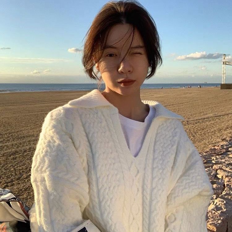 Áo dệt kim cổ chữ V dáng rộng thời trang thu đông phong cách Hàn Quốc cho nữ