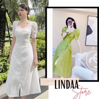Đầm dự tiệc gấm ô vuông nhún ngực puma dress