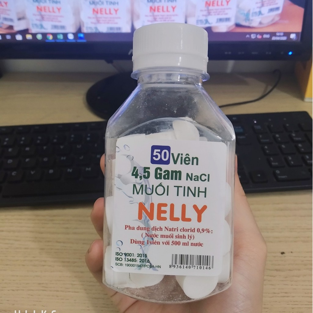 Viên muối Nelly Natri 0,9% (nước muối sinh lý) giúp vệ sinh mũi miệng (50 viên)