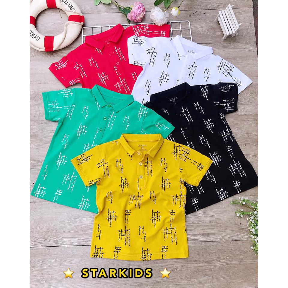 Áo thun bé trai cổ trụ thun cotton xinh mát hàng vnxk 5 màu như hình