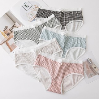 Quần Lót Cotton Kẻ Sọc Vuông Không Đường May Phối Nơ Thời Trang Cho Nữ