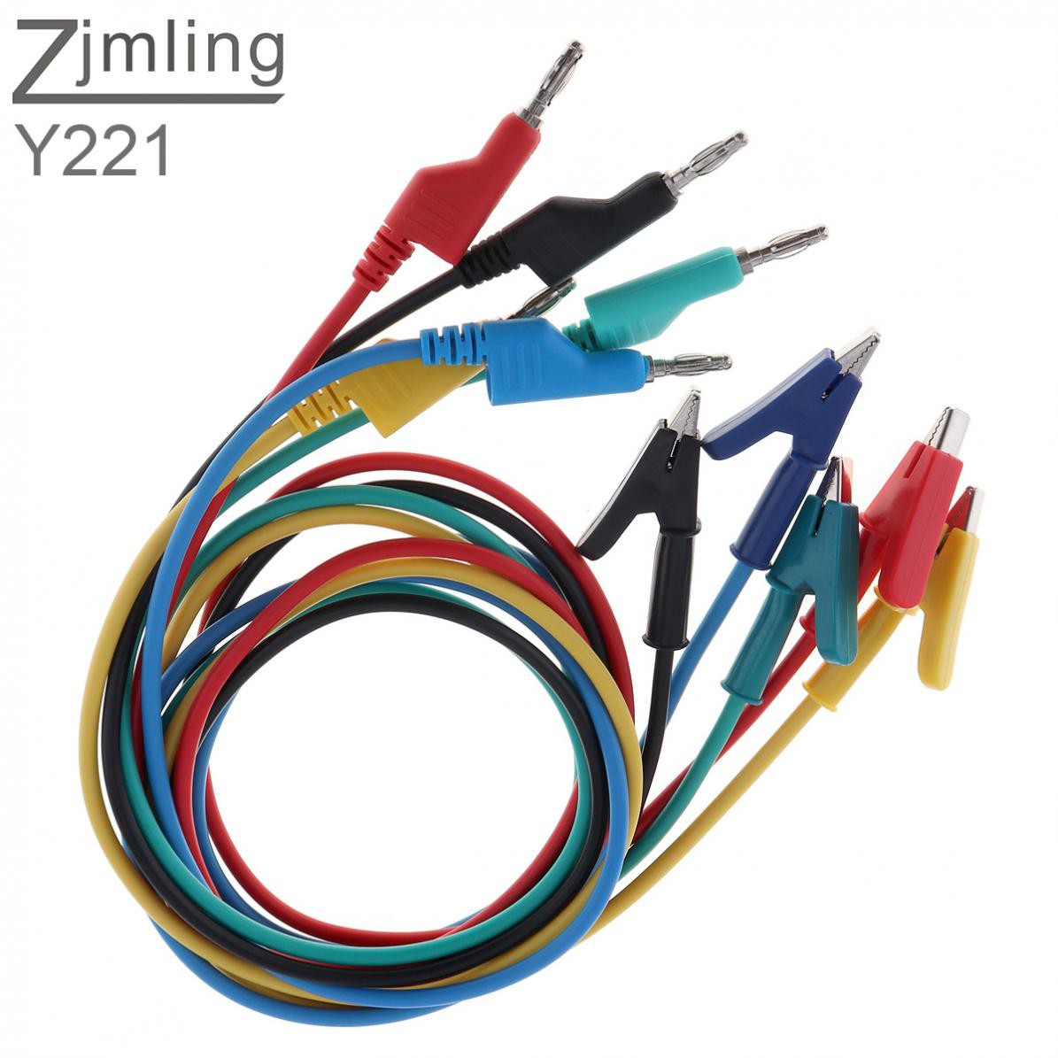 5pcs/lot ZJMLING Test Line Silicone Banana Plug to Crocodile Alligator Clip Dual-ended Test Probe Cable Test Lead