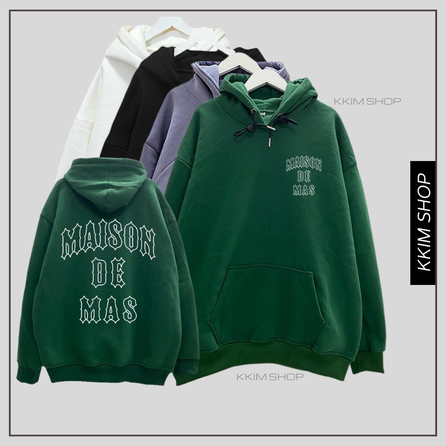 Áo Nỉ HOODIE MAISON DE MAS XANH LÁ, Áo hoodie unisex nam nữ form rộng oversize chất liệu Nỉ bông cao cấp KKIM SHOP