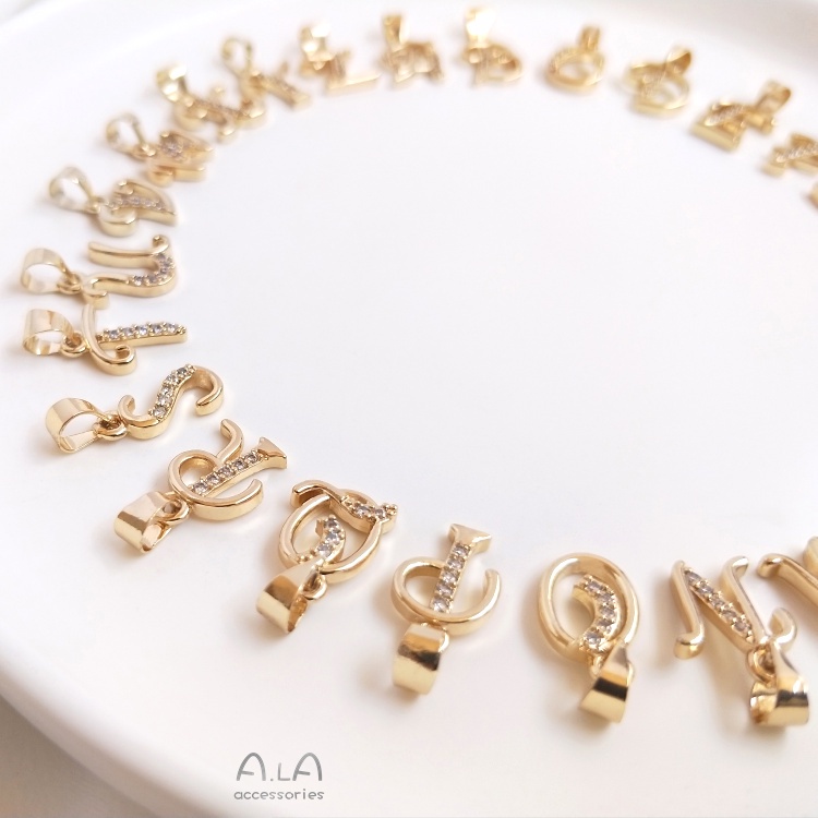 Mặt Dây Chuyền Hình Chữ Cái Mạ Vàng 14k Đính Đá Zircon Sang Trọng