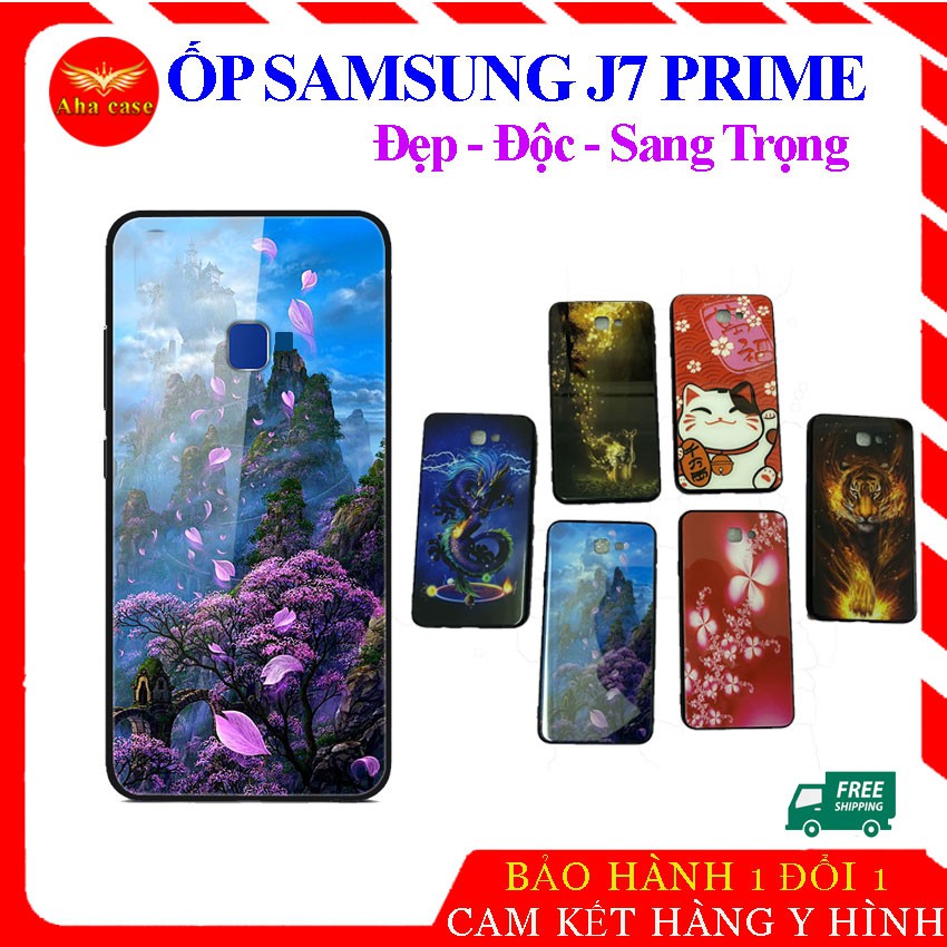 Ốp Samsung J7 Prime - Freeship - Ốp điện thoại ss GalaxyJ7prime mặt kính in hoa văn sang trọng, chống trầy xước,Aha Case