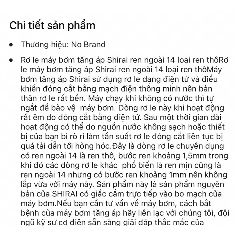 Rơ le máy bơm tăng shirai ren ngoài 14