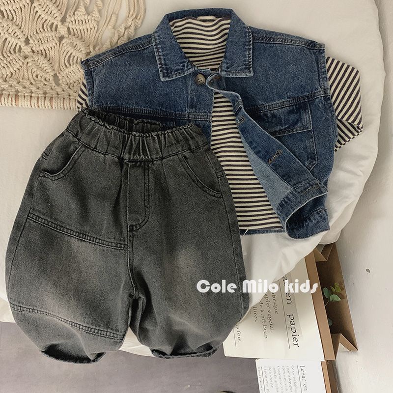 [Babycat] Hàng Có Sẵn Áo Khoác Denim Không Tay Dáng Rộng Phong Cách Hàn Quốc Nhật Bản Dễ Phối Đồ Mùa Thu Mới Cho Bé Trai Bé Gái