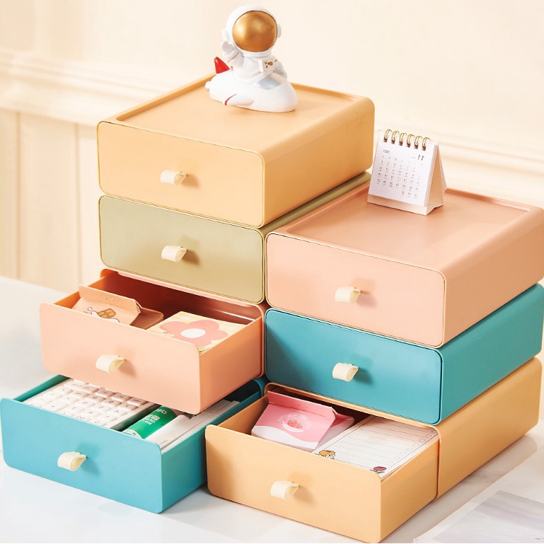 Hộp nhựa để bàn phong cách Morandi, ngăn kéo nhiều tầng đựng đồ để bàn đa năng