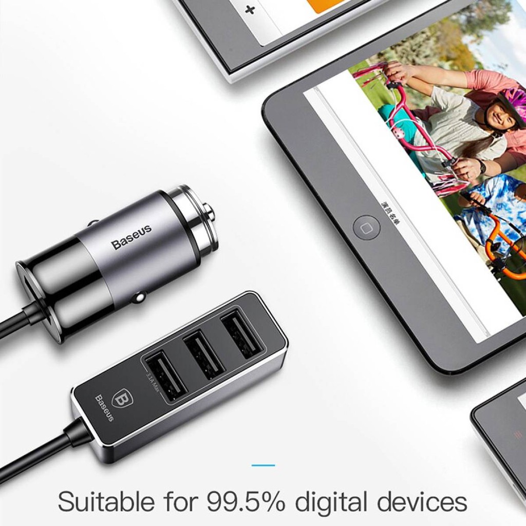 [CHÍNH HÃNG] Bộ Sạc Thông Minh Trên Xe Hơi, Ô Tô Baseus 1 Cổng Usb Và 3 Cổng USB Kéo Dài Công Xuất 5,5A