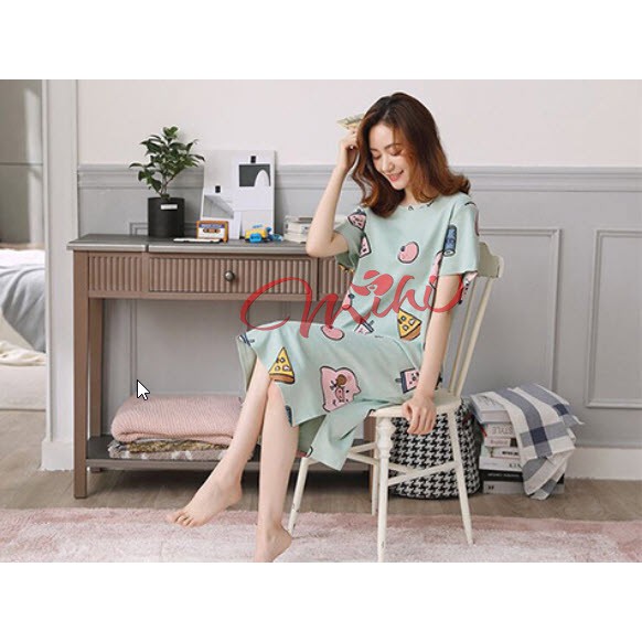 Váy ngủ mặc nhà thun cotton họa tiết xinh xắn