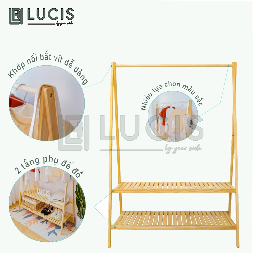 Giá treo quần áo chữ A cao cấp LUCIS 2 tầng màu đen size 80cm