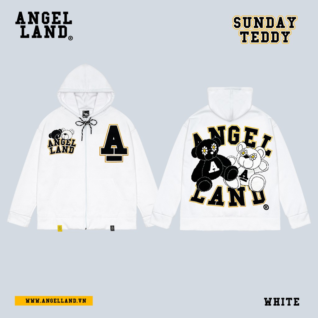 ÁO HOODIE KHÓA KÉO ANGEL-LAND SUNDAY TEDDY MÀU TRẮNG