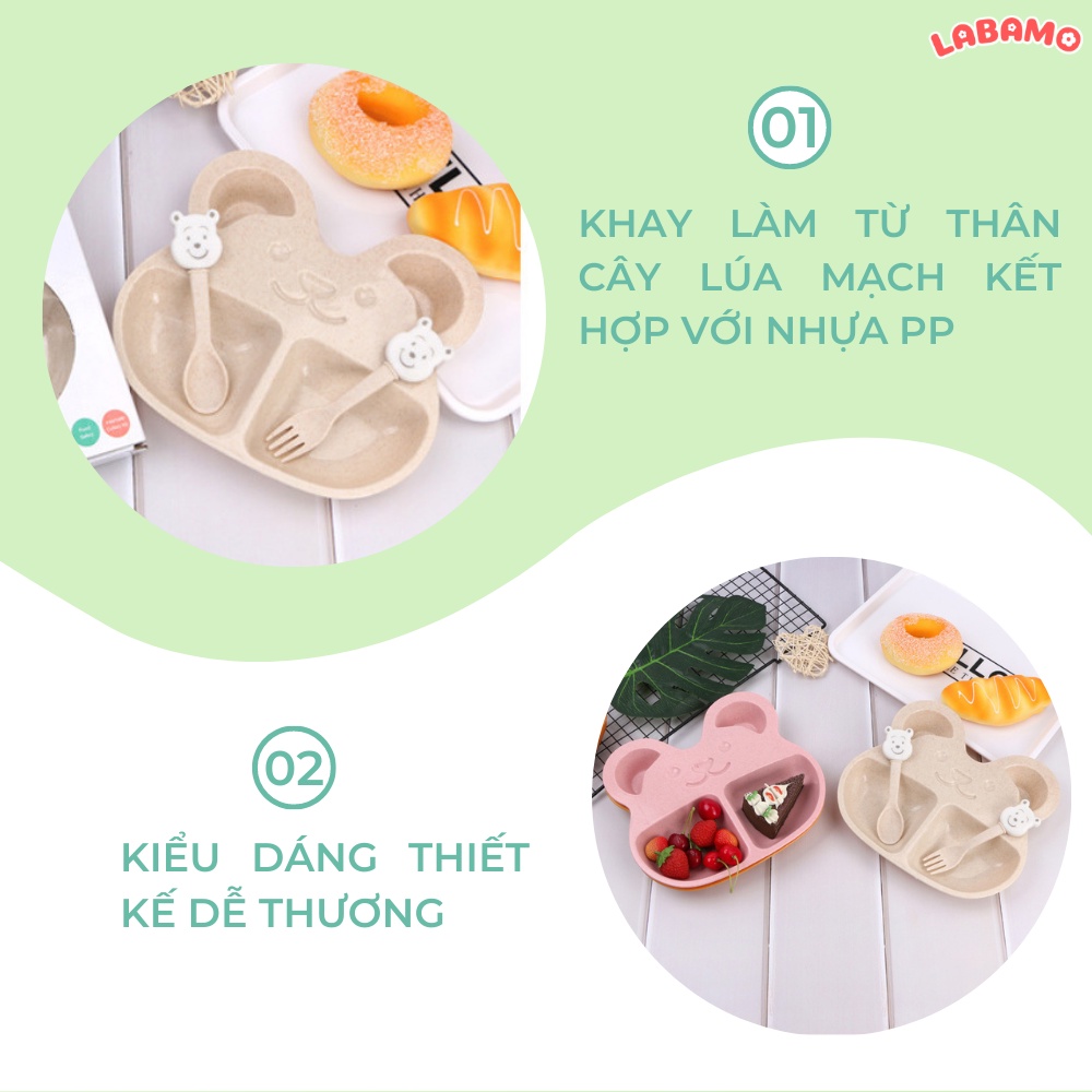 Khay ăn dặm cho bé chia ngăn hình gấu lúa mạch đáng yêu LABAMO