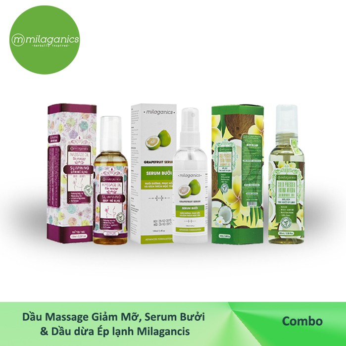 Combo Dầu Massage giảm mỡ 100ml+ Serum Bưởi 100ml + Dầu dừa Ép lạnh 100ml MILAGANICS | BigBuy360 - bigbuy360.vn