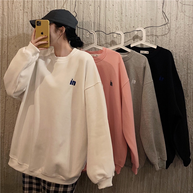 Áo sweater tay dài cổ tròn dáng rộng dễ phối đồ thời trang phong cách Hàn Quốc | BigBuy360 - bigbuy360.vn