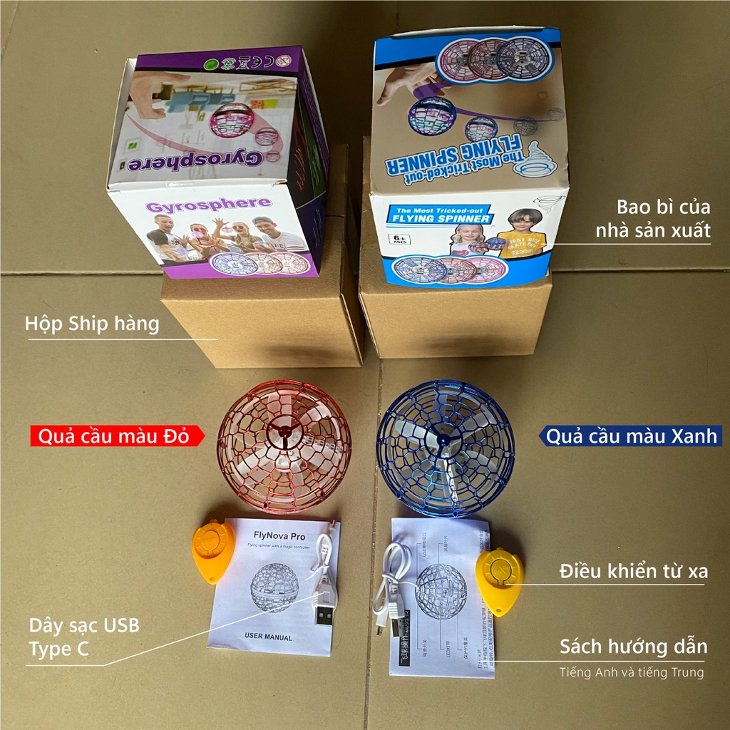 Đồ Chơi Quả Cầu Ma Thuật Bay Tự Quay Lại, Tặng Sạc Pin, Bóng Ma Thuật Phát Sáng