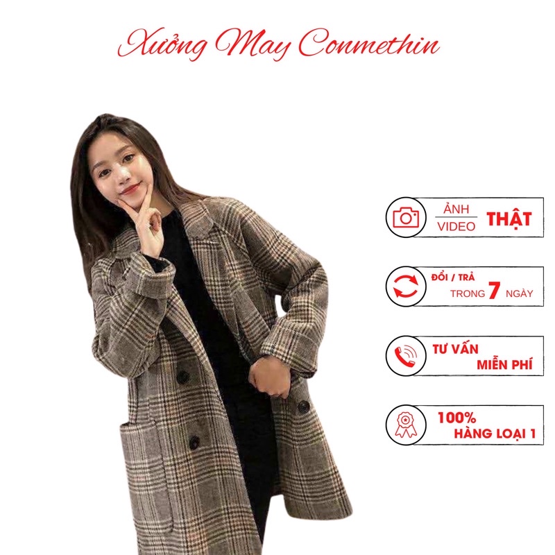 Aó Dạ Kẻ Caro Màu Nâu hottren 2020 với thiết kế sang chảnh, hàng quảng châu cao cấp