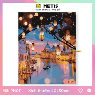 Tranh Tự Tô Sơn Dầu Thành Phố Lung Linh Ánh Đèn Có Khung Sẵn Tô Màu Theo Số METIS PH011