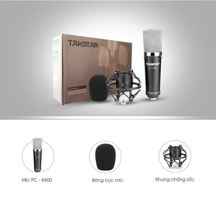 Mic thu âm Takstar PC K600 sound card SC M1 có autu tune chân mic màng lọc dây livestream MA2- Bộ mic livestream cao cap