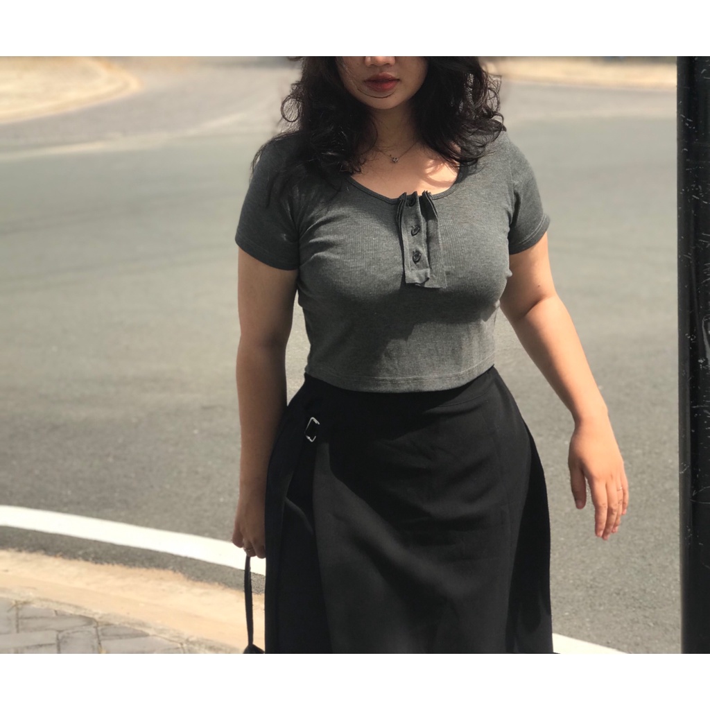 áo croptop nữ kiểu cổ vuông BIGSIZE họa tiết nút gài xinh xắn FATTYTA