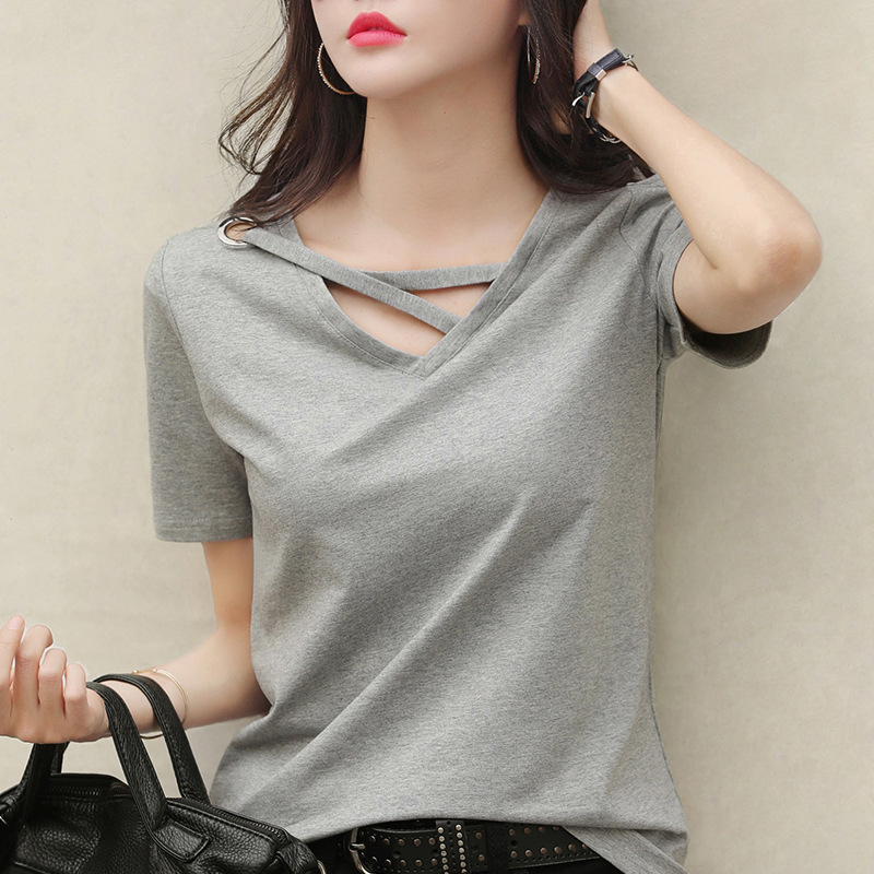 Short-sleeved t-shirt women 2021 new summer V-neck loose Korean black top casual ins compassionate tide tees