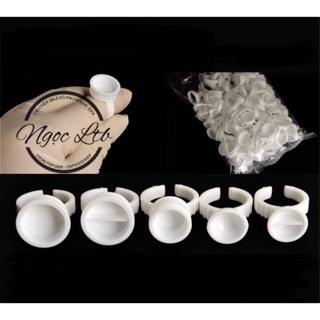 Nhẫn nhựa TRẮNG đựng mực phun xăm (gói~100c)
