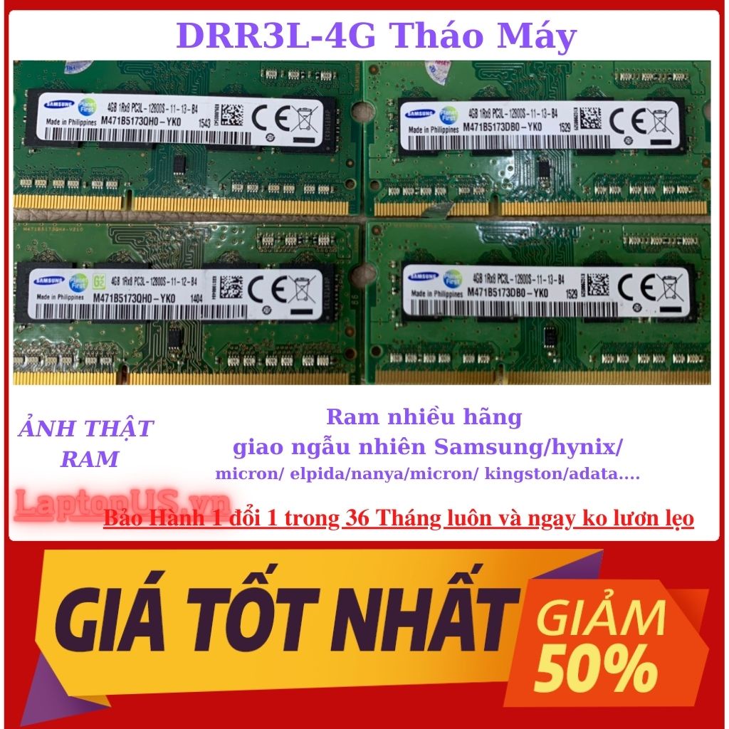Ram Laptop DDR3L-DRAM3 8Gb 4GB  bus 1600Mhz nhiều hãng micron hynix samsung kingston Ramaxel Crucial bóc Dell HP IBM | BigBuy360 - bigbuy360.vn