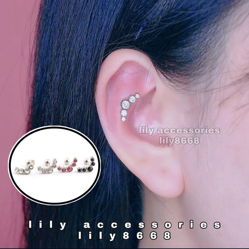 bông tai khuyên tai titan cung đính đá sắc màu không gỉ không đen không dị ứng nam nữ Uniex