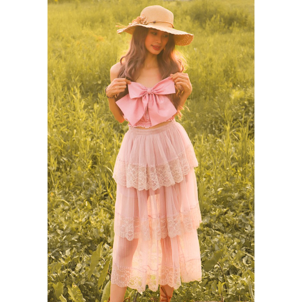 SET hotgirl bánh bèo tiểu thư áo croptop nơ cách điệu chân váy dáng xòe 3 tầng lưới tutu đẹp xinh giá rẻ teen đi biển #5
