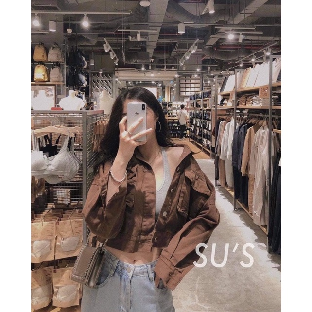 Áo Khoác Kaki Crtop Nữ Áo Jacket Tay Bồng Cá Tính Ulzzang Dáng Ngắn Thể Thao