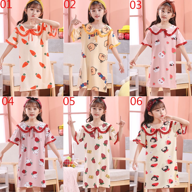 Đầm Ngủ Tay Ngắn In Họa Tiết Hoạt Hình Phong Cách Hàn Quốc Dễ Thương Cho Bé Gái