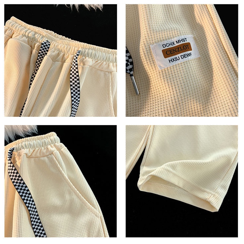 Quần dài AOKANG ống rộng lưng thun dây rút họa tiết sọc ca rô phong cách Hong Kong thời trang xuân thu dành cho nam