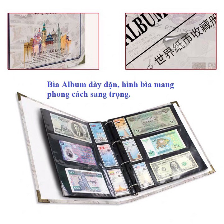 Bìa Album tiền quốc tế; Dùng để bảo quản các loại tem, tiền giấy sưu tầm.-TMT Collection-SP000848