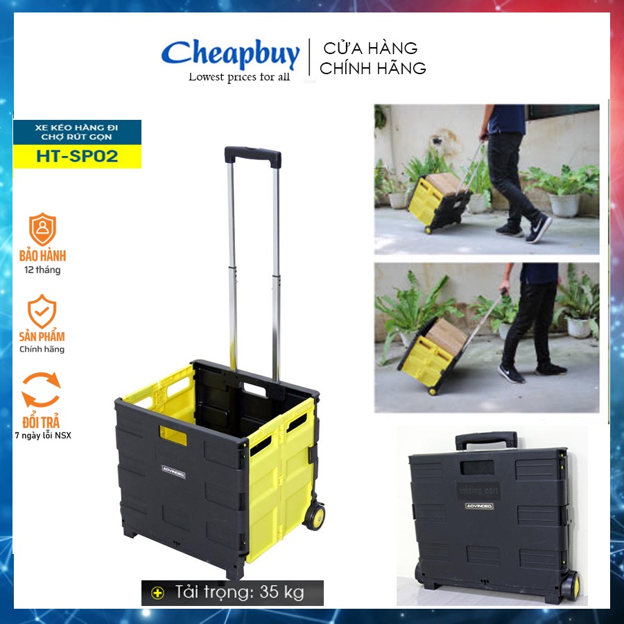 Xe đẩy kéo hàng đi chợ gấp gọn đa năng,xe đẩy siêu thị 2 bánh hình hộpchở 35kg nhập khẩu Advindeq HT-SP02 bảo hành 1 năm