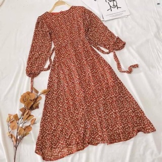 Đầm hoa nhí tay dài kiểu vintage