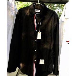 Áo sơ mi thom browne đen, vải oxford viền khuy