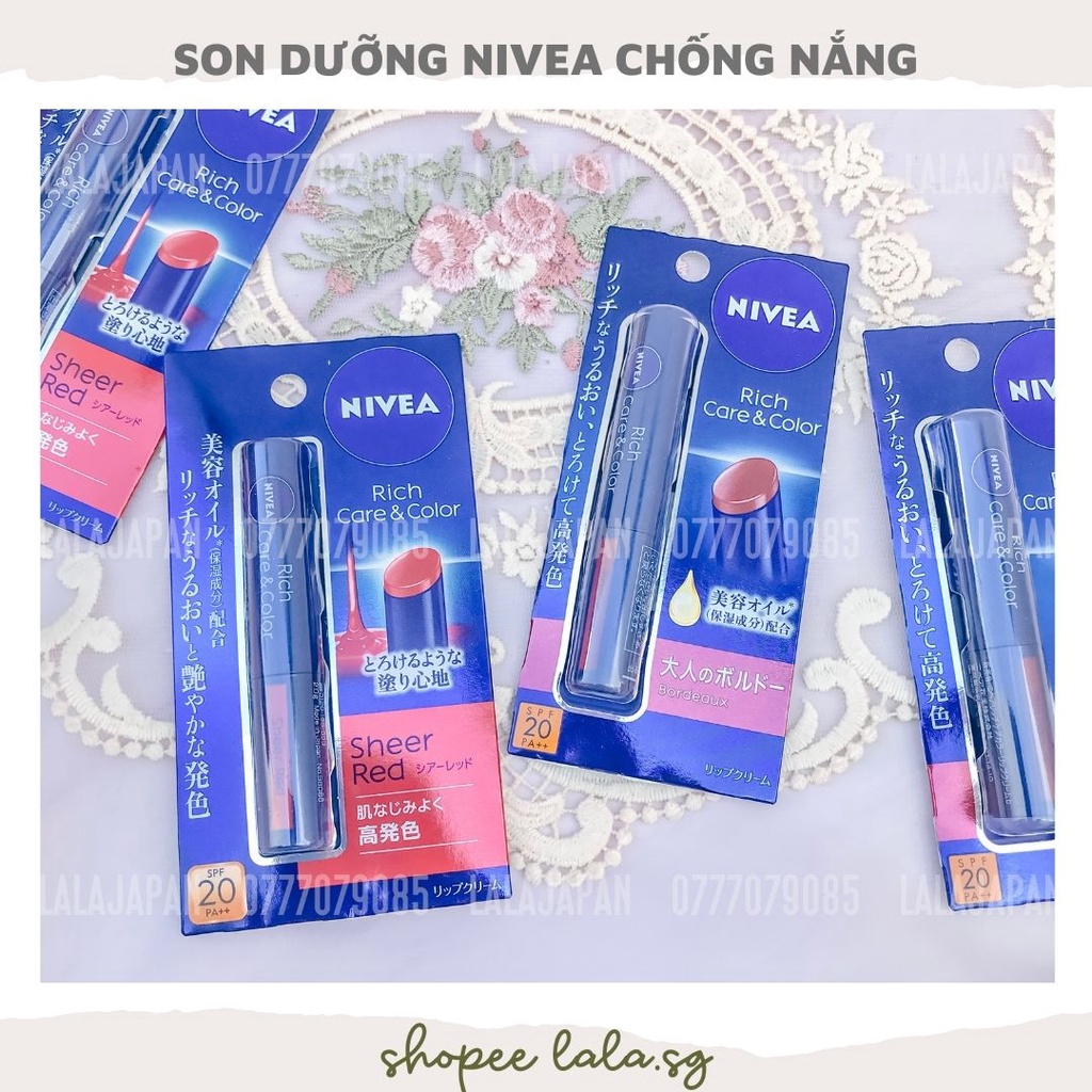 Son dưỡng môi chống nắng có màu Nivea Rich Care &amp; Color Nhật Bản Son Nhật