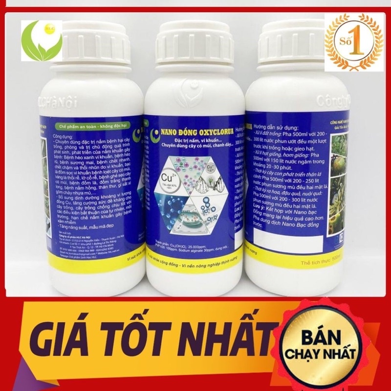 NANO ĐỒNG OXYCLORUA HLC 500ML - ĐẶC TRỊ NẤM BỆNH, VI KHUẨN CÂY TRỒNG, DỪNG BỆNH NHANH CHÓNG, HOÀN TOÀN AN TOÀN