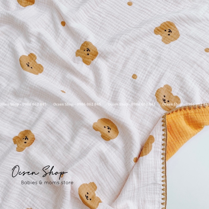 Chăn,mềm đắp xô 6 lớp Muslin thêu viền,dùng hai mặt hoạ tiết và màu,mềm mịn,phù hợp 4 mùa trong năm trên 3 miền tổ quốc