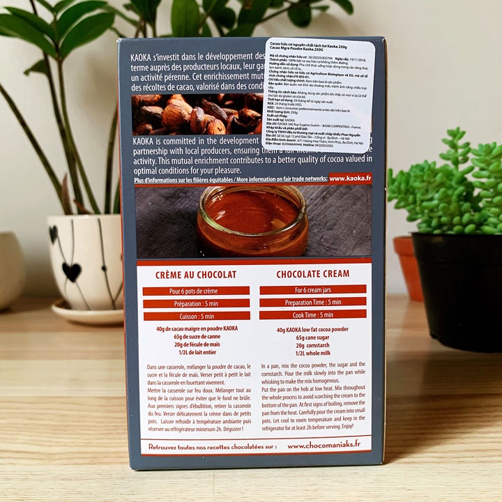 Cacao hữu cơ nguyên chất tách béo Kaoka 250g