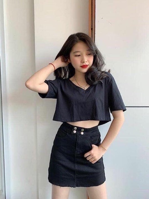 Áo thun croptop cổ V (cổ tim)- hàng đẹp,hình cuối chụp thật | BigBuy360 - bigbuy360.vn