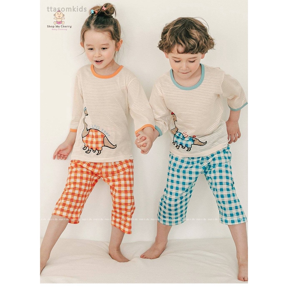 Bộ Lửng Trẻ Em Cao Cấp Bé Trai Của Hãng Ttasom, Chất Cotton Giấy Organic, Mẫu Khủng Long Caro