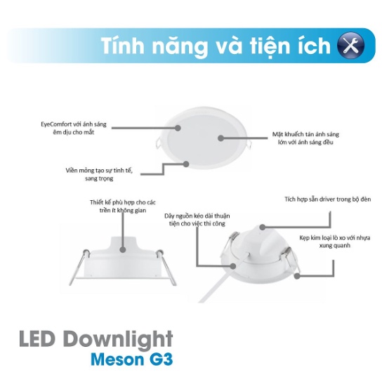 Đèn Downlight âm trần Philips MESON D80-D90-D105 Công Suất 7W-9W-13 Với Các Ánh Sáng Trắng Trung Tính BH 24 Tháng