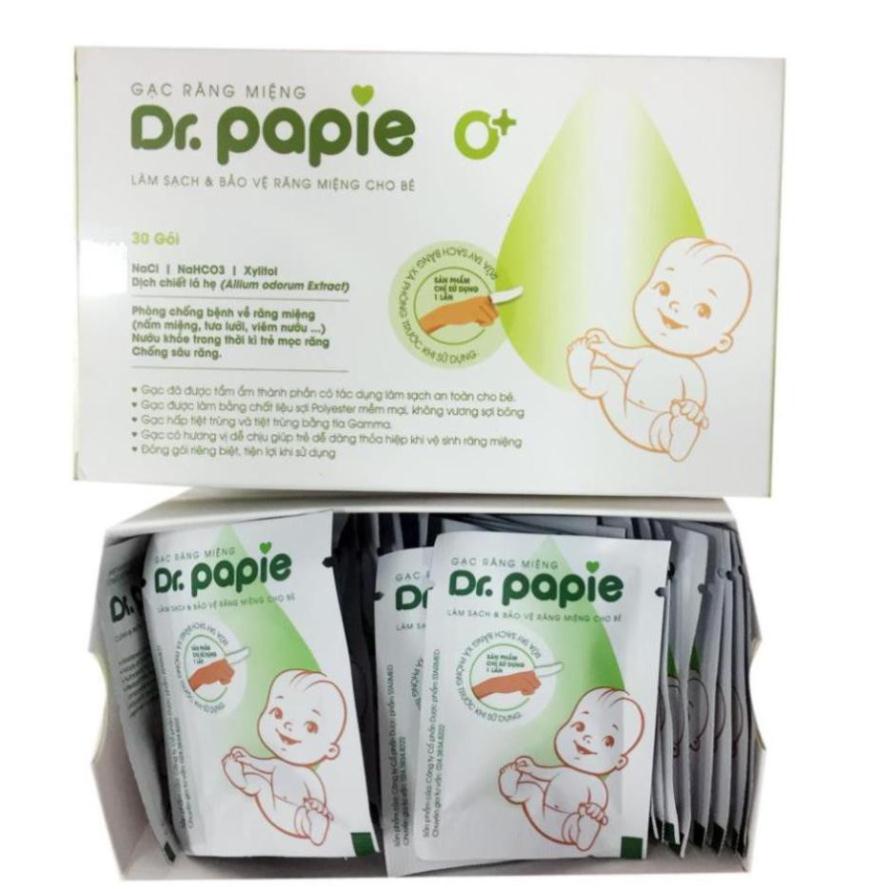 Gạc răng miệng Dr Papie, Sạch miệng, Hết nấm, Ngừa sâu răng (Hộp 30 gói)