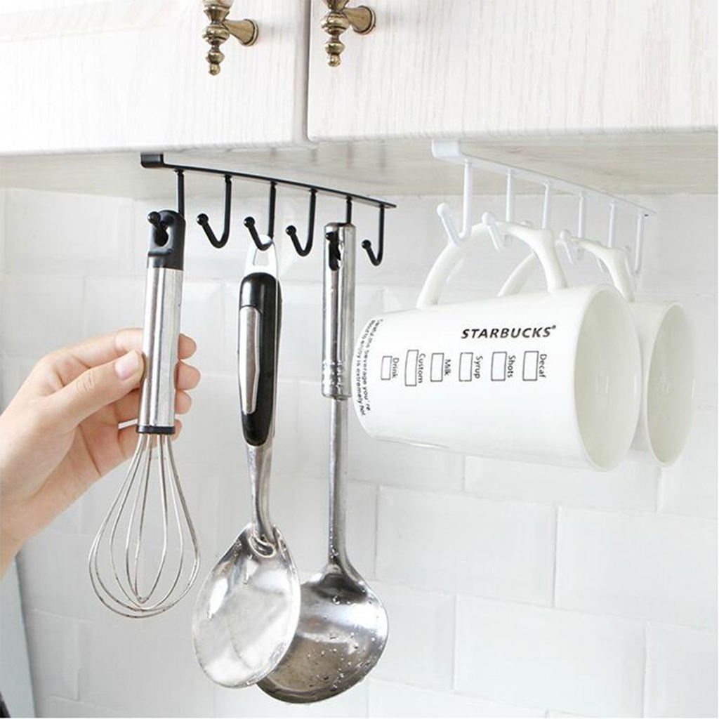 Giá treo cốc uống nước 6 móc bằng sắt màu đen