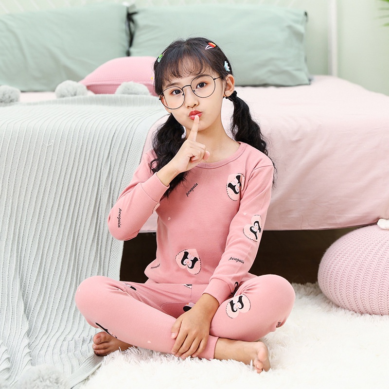 Set đồ ngủ tay dài in hoạt hình chất liệu cotton kiểu Hàn Quốc thời trang mùa thu cho bé 3-14 tuổi