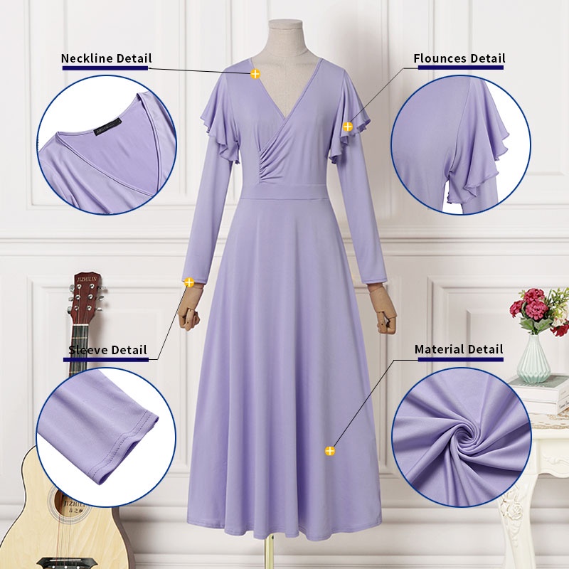 Đầm Zanzea tay dài cổ chữ V eo cao thời trang xinh xắn cho nữ