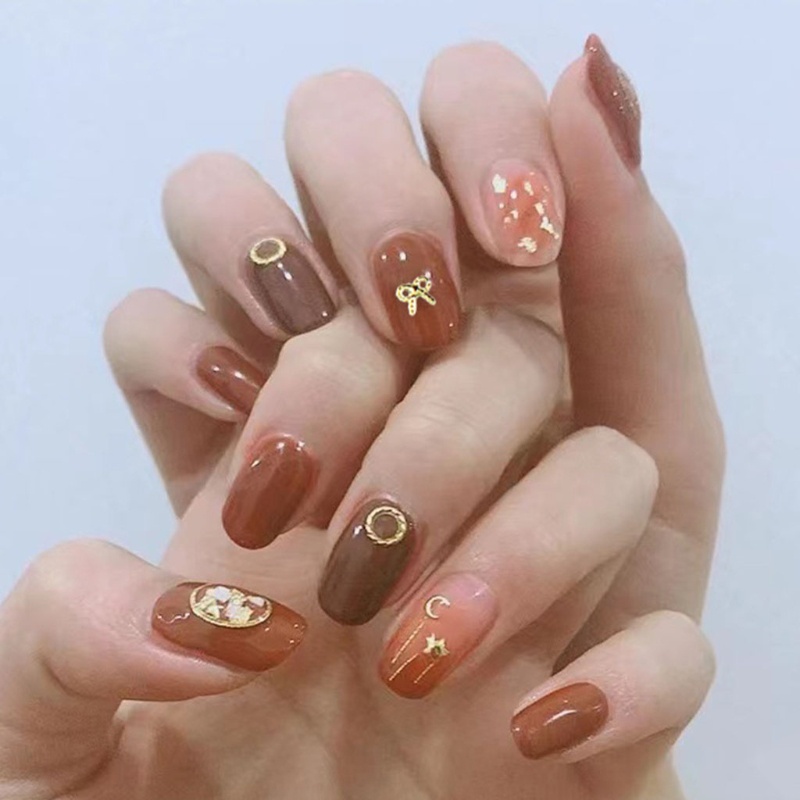 Set 500 Đinh Tán Kim Loại Hình Trăng Sao 3D Trang Trí Móng Tay